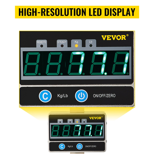 VEVOR 1000KG 2200LBS Ψηφιακή ζυγαριά LED γερανού 1T Ζυγαριά βαρέως τύπου Ασημί Αλουμίνιο Ψηφιακή ζυγαριά γερανού LCD οθόνη
