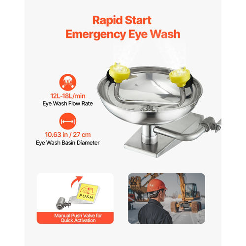 VEVOR Eyewash έκτακτης ανάγκης για πλύσιμο ματιών, επιτοίχιος σταθμός πλύσης ματιών από ανοξείδωτο ατσάλι