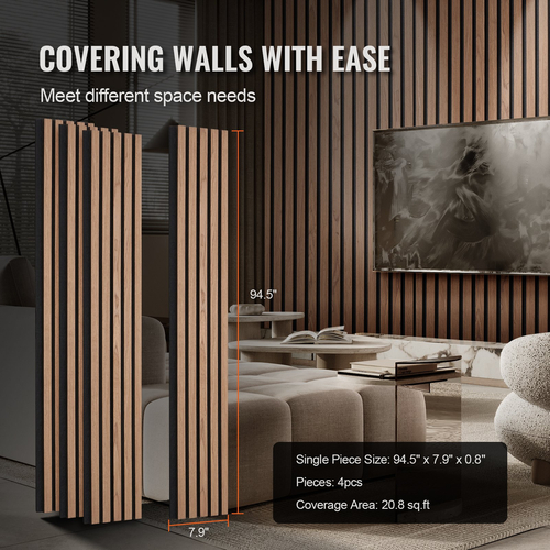 Ακουστικά πάνελ VEVOR Wood Slat 7,9 x 94,5 ιντσών για μοντέρνα διακόσμηση τοίχου καρυδιά