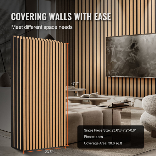 Ακουστικά πάνελ VEVOR Wood Slat 23,6 x 47,2 ιντσών για μοντέρνα διακόσμηση τοίχων ανοιχτό δρυ