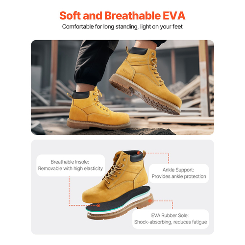 VEVOR Steel Toe Work Boots UK Size 10.5 Αδιάβροχα για άνδρες Αντιολισθητικά