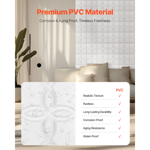 VEVOR 3D πάνελ τοίχου 33-συσκευασία 11,81x11,81&#039;&#039; PVC 32 τετραγωνικών μέτρων με κάλυψη Floral White