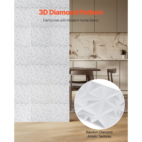 VEVOR 3D πάνελ τοίχου 33-συσκευασία 11,81x11,81&#039;&#039; PVC 32 τετραγωνικών μέτρων με κάλυψη Diamond White