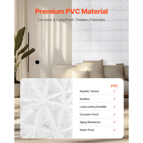 VEVOR 3D πάνελ τοίχου 33-συσκευασία 11,81x11,81&#039;&#039; PVC 32 τετραγωνικών μέτρων με κάλυψη Diamond White
