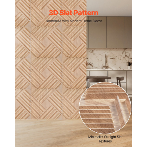 VEVOR 3D Slat Panels Wall 12-Pack 19,7x19,7&#039;&#039; PVC 32 Sq.Ft Κάλυψη ελαφρύ ξύλο