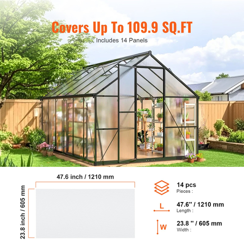 VEVOR 14 Pack Πολυανθρακικά Πάνελ Θερμοκηπίου 2&#039; X 4&#039; X 0,16&#039;&#039; Φύλλα στέγης