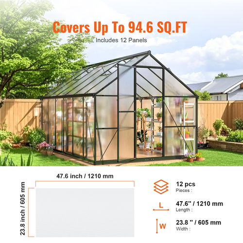 VEVOR 12 Pack Πολυανθρακικά Πάνελ Θερμοκηπίου 2&#039; X 4&#039; X 0,24&#039;&#039; Φύλλα οροφής