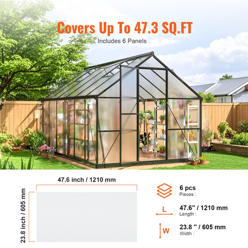 VEVOR 6 Pack Πολυανθρακικά Πάνελ Θερμοκηπίου 2&#039; X 4&#039; X 0,16&#039;&#039; Φύλλα οροφής