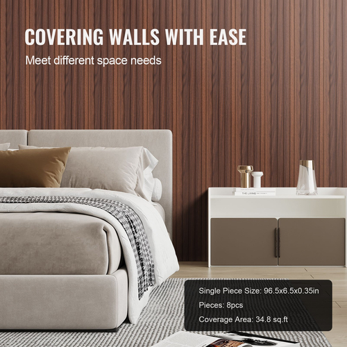 VEVOR Wood Slat Acoustic Panels 8 τμχ 96 x 6 ιντσών WPC για μοντέρνο τοίχο Dark Teak
