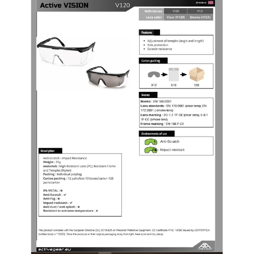 Γυαλιά Εργασίας VISION για Προστασία με Μαύρους Φακούς V121