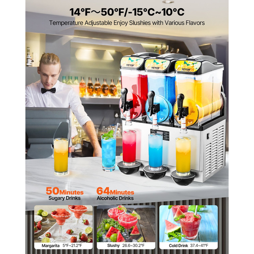 VEVOR Εμπορική Μηχανή Γλυκού 15Lx3 Δεξαμενή Margarita Smoothie Παγωμένης Ποτής