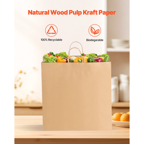 VEVOR Χάρτινες Σακούλες Kraft με Χερούλια 100 Τεμάχια 18x7x19 σε Μαύρη Τσάντα για Ψώνια
