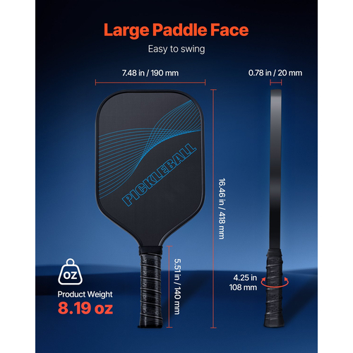 Ρακέτα Pickleball με οπές από ανθρακονήματα VEVOR Pro για ενήλικες, μπλε