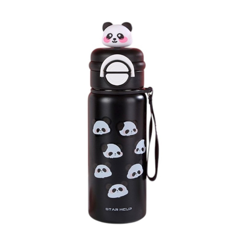 Παιδικό παγούρι-θερμός Panda με καλαμάκι - 500ml - 722344 - Black