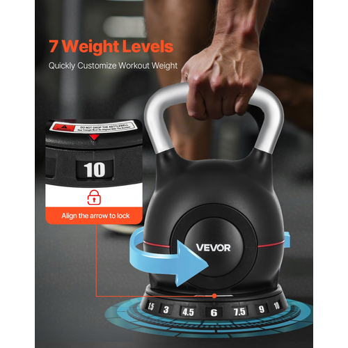 Ρυθμιζόμενο Kettlebell VEVOR με 7 επίπεδα βάρους 1,5/3/4,5/6/7,5/9/10 kg