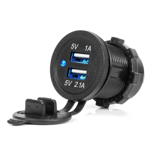 ΠΡΙΖΑ ΜΕ 2 ΘΥΡΕΣ USB ΚΑΙ ΚΑΠΑΚΙ ΜΑΥΡΗ 12/24V 3.1A ΑΔΙΑΒΡΟΧΗ ΜΕ ΜΠΛΕ LED ΦΩΣ ΕΝΔΕΙΞΗΣ  AMIO - 1 ΤΕΜ.