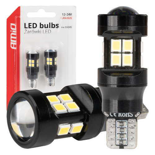 ΛΑΜΠΑΚΙΑ LED T15 W16W 12V/24V LED CAN-BUS 15xSMD 2835 ΛΕΥΚΟ ΦΩΣ 5.500K (ΣΕ ΧΡΩΜΑ ΜΑΥΡΟ) AMIO - 2 ΤΕΜ.