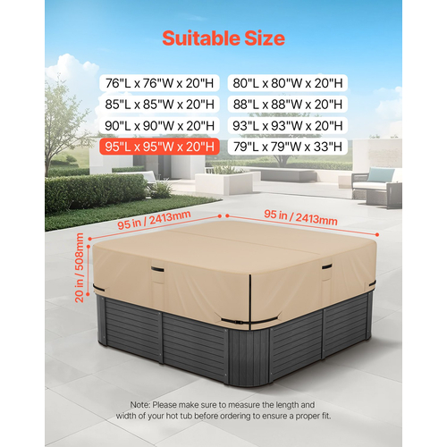 Κάλυμμα υδρομασάζ εξωτερικού χώρου VEVOR 2413x2413x508mm Ανθεκτικό στις καιρικές συνθήκες και αδιάβροχο καφέ
