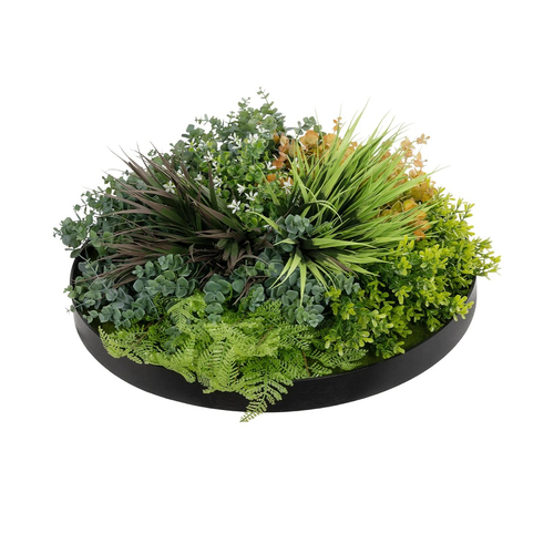 GloboStar® Artificial Garden VARIOUS PLANTS ROUND WALL DISC 20688 Τεχνητό Διακοσμητικό Στρογγυλό Πάνελ Φυλλωσιάς - Κάθετος Κήπος Μιξ Μ50 x Π50 x Υ23cm