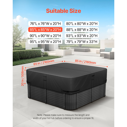 Κάλυμμα υδρομασάζ εξωτερικού χώρου VEVOR 2160x2160x508mm, ανθεκτικό στις καιρικές συνθήκες και αδιάβροχο, μαύρο
