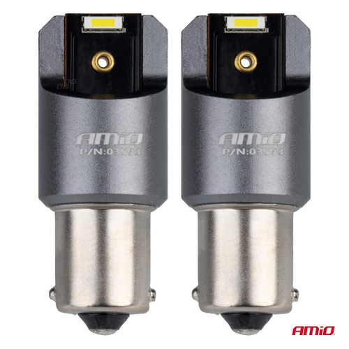 ΛΑΜΠΕΣ LED CAN-BUS P21W BA15S 12/24V 6.000K 2xSMD ΛΕΥΚΟ PRO SERIES AMIO - 2 ΤΕΜ.