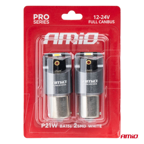 ΛΑΜΠΕΣ LED CAN-BUS P21W BA15S 12/24V 6.000K 2xSMD ΛΕΥΚΟ PRO SERIES AMIO - 2 ΤΕΜ.
