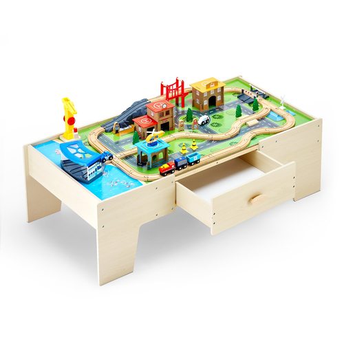 Τραπεζάκι VEVOR Train Table 62 τεμαχίων ξύλινο παιδικό τραπέζι δραστηριοτήτων με μεγάλο συρτάρι αποθήκευσης