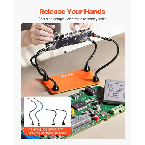 Σταθμός συγκόλλησης VEVOR Magnetic Helping Hands με 4 εύκαμπτους βραχίονες και κλιπ αλιγάτορα