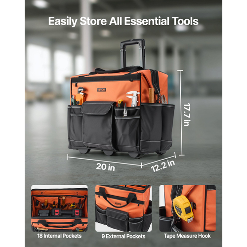 Τσάντα εργαλείων VEVOR Rolling Tool Bag 27 θέσεων, βαρέως τύπου, με ρόδες