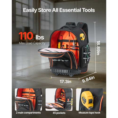 Σακίδιο πλάτης VEVOR Rolling Tool 45 τσέπες, βαρέως τύπου, με ρόδες