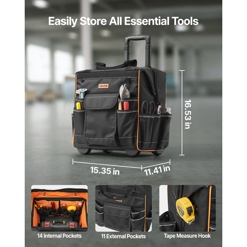 Τσάντα εργαλείων VEVOR Rolling Tool Bag 25 θέσεων, βαρέως τύπου, με ρόδες