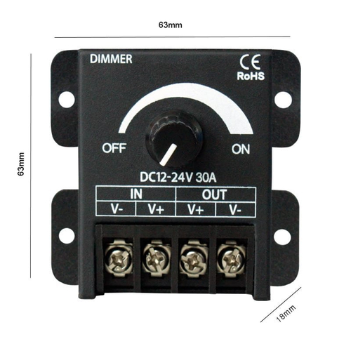 100321 LED Dimmer Μονού Χρώματος 12-24VDC – 360W/720W για Ταινίες LED & Μονόχρωμο Φωτισμό