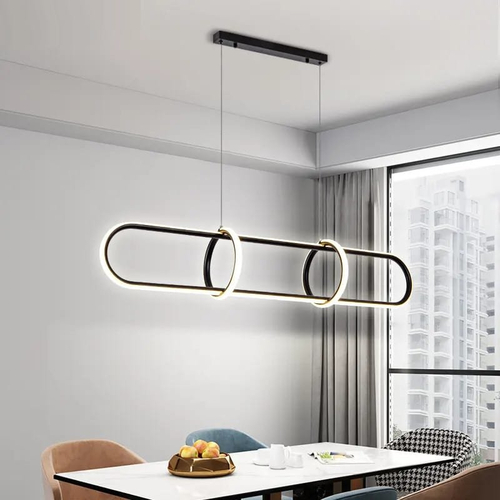 LG-6665 Ring Μεταλλικό Κρεμαστό Φωτιστικό 70Watt L120*W22*H100CM Μαύρο Dimmable CCT με χειριστήριο