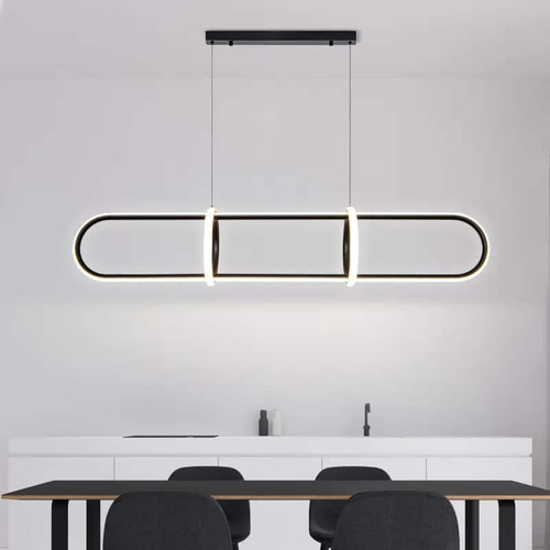 LG-6665 Ring Μεταλλικό Κρεμαστό Φωτιστικό 70Watt L120*W22*H100CM Μαύρο Dimmable CCT με χειριστήριο