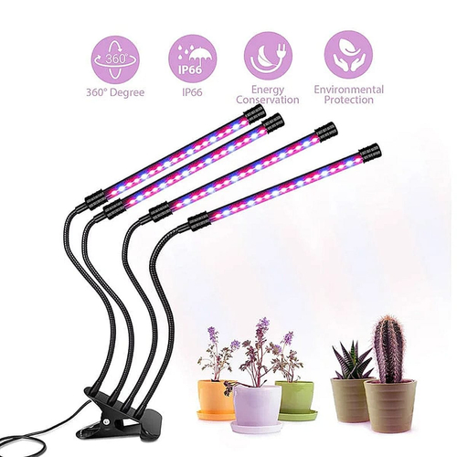 100497 Grow Light LED Ανάπτυξης Φυτών Γλάστρας με 4 Κινούμενες Κεφαλές & Βάση Μανταλάκι