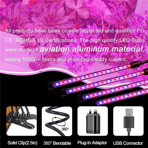 Grow Light LED Ανάπτυξης Φυτών Γλάστρας με 4 Κινούμενες Κεφαλές με Βάση Μανταλάκι