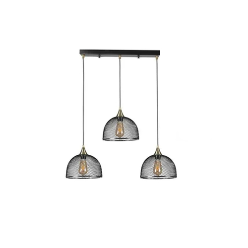 GloboStar® GLIND 201-0082 Vintage Κρεμαστό Φωτιστικό Ράγα Ράγα Τρίφωτο 3 x E27 IP20 Μαύρο Μέταλλο - Μ55 x Π25 x Υ70cm
