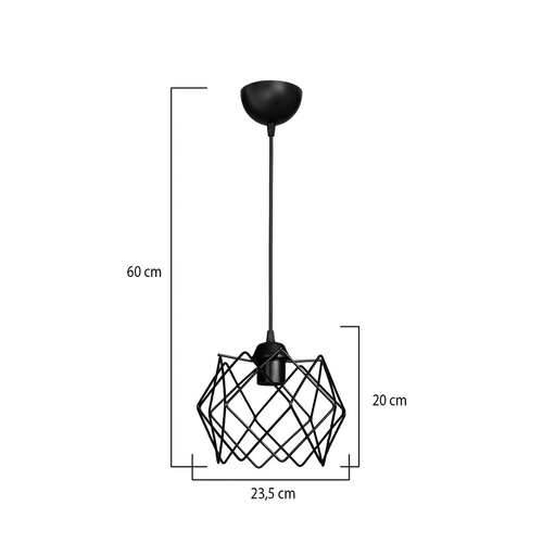 GloboStar® VORTEX 203-0277 Mοντέρνο Κρεμαστό Φωτιστικό Πλέγμα Μονόφωτο 1 x E27 IP20 Μαύρο Μέταλλο - Μ23.5 x Π23.5 x Υ20cm