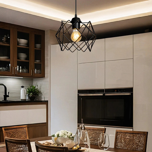 GloboStar® VORTEX 203-0277 Mοντέρνο Κρεμαστό Φωτιστικό Πλέγμα Μονόφωτο 1 x E27 IP20 Μαύρο Μέταλλο - Μ23.5 x Π23.5 x Υ20cm