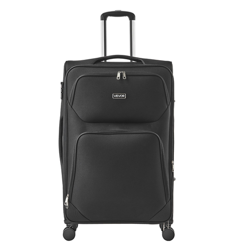 28-Inch Softside Expandable Luggage with Spinner Wheels Checked Suitcase Black | VEVOR US