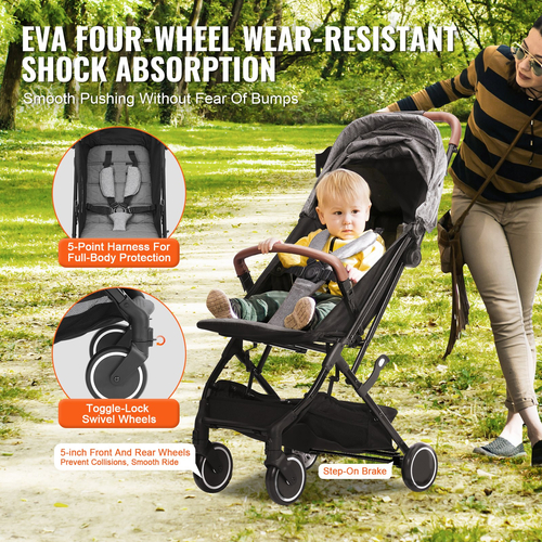 VEVOR Standard Baby Infant Stroller, Toddler Stroller with 95°-150° Adjustable Backrest & & 0/90°Adjustable Footrest & One-click Folding, Newborn Stroller with Cup Holder and Carry Bag, Dark Grey  | VEVOR US