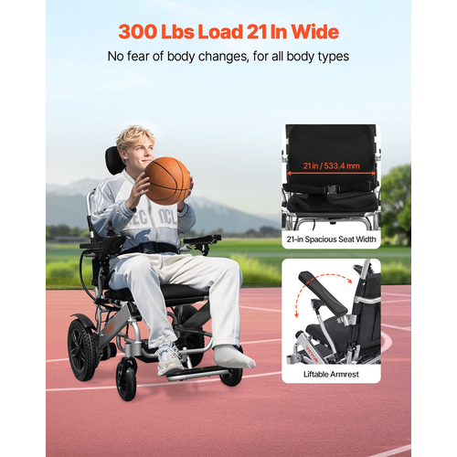 Electric Wheelchair 300lbs Adjustable Backrest Foldable 13 Mile | VEVOR US