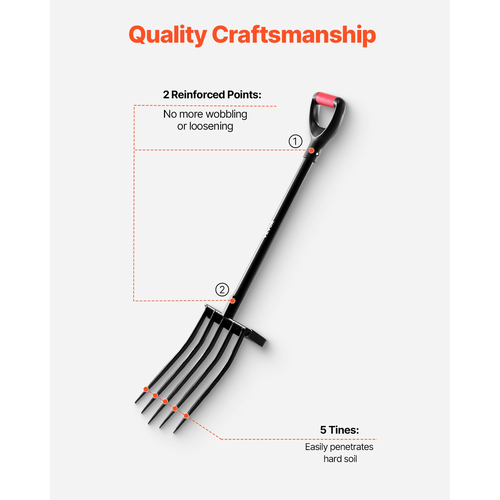 5 Tines Garden Fork Tool Metal Handle 41 in Spading Pitchfork Y Grip Heavy Duty | VEVOR US