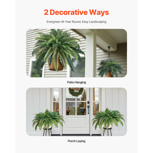 VEVOR Artificial Ferns, Natural Spread Diameter 37-41 Inch, Large Hanging Fake Boston Ferns, Sunlight Resistant Fake Plant Wall Decor with 80 Branches and Flowerpot, Faux Fern for Home Office Outdoor | VEVOR US