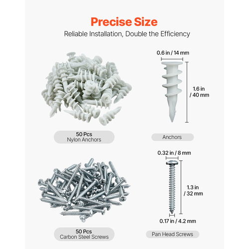 Drywall Anchors Self Drilling Anchors 100PCS in 50 Sets Screw & Anchors | VEVOR US