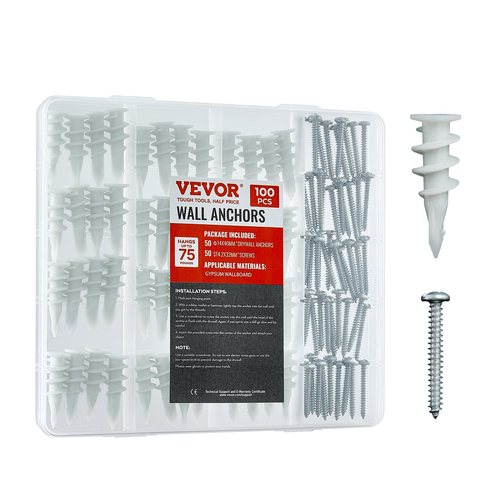 Drywall Anchors Self Drilling Anchors 100PCS in 50 Sets Screw & Anchors | VEVOR US