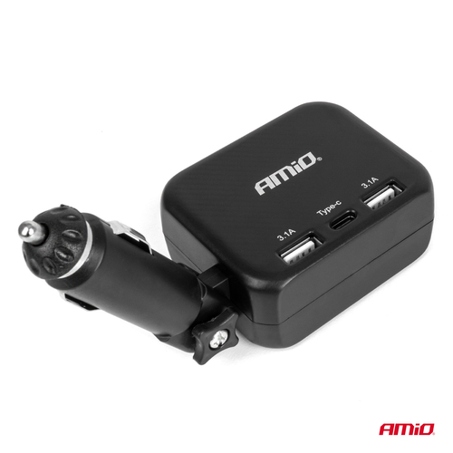 ΑΝΤΑΠΤΟΡΑΣ ΑΝΑΠΤΗΡΑ 12/24V 100W ΜΑΥΡΟΣ/2 ΘΕΣΕΙΣ/1xUSB-A+1xUSB-C/ΠΕΡΙΣΤΡΟΦΗ 180 ΜΟΙΡΩΝ ΑΜΙΟ - 1 ΤΕΜ.