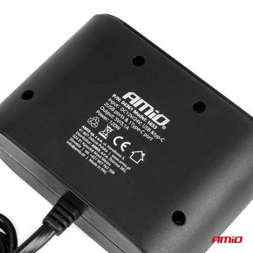 ΑΝΤΑΠΤΟΡΑΣ ΑΝΑΠΤΗΡΑ 12/24V 120W ΜΑΥΡΟΣ/3 ΘΕΣΕΙΣ/2xUSB-A+1xUSB-C ΤΑΧΕΙΑΣ ΦΟΡΤΙΣΗΣ/ΚΑΛΩΔΙΟ 70cm AMIO - 1 Τεμ.