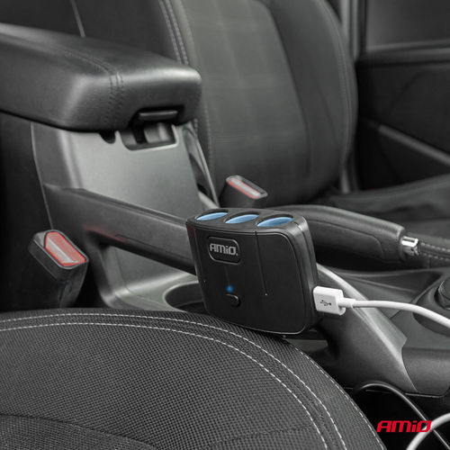 ΑΝΤΑΠΤΟΡΑΣ ΑΝΑΠΤΗΡΑ 12/24V 100W ΜΑΥΡΟΣ/3 ΘΕΣΕΙΣ/2xUSB-A /ΚΟΥΜΠΙ ON-OFF/ΚΑΛΩΔΙΟ 70cm AMIO - 1 Τεμ.