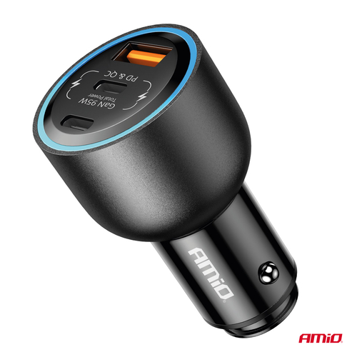 ΦΟΡΤΙΣΤΗΣ ΑΝΑΠΤΗΡΑ 12/24V ΜΕ 2 ΘΥΡΕΣ USB-C/USB-A 95W 5V/3A ΤΑΧΕΙΑΣ ΦΟΡΤΙΣΗΣ ΑΛΟΥΜΙΝΙΟ/ΜΑΥΡΟΣ ΑΜΙΟ - 1 Τεμ.